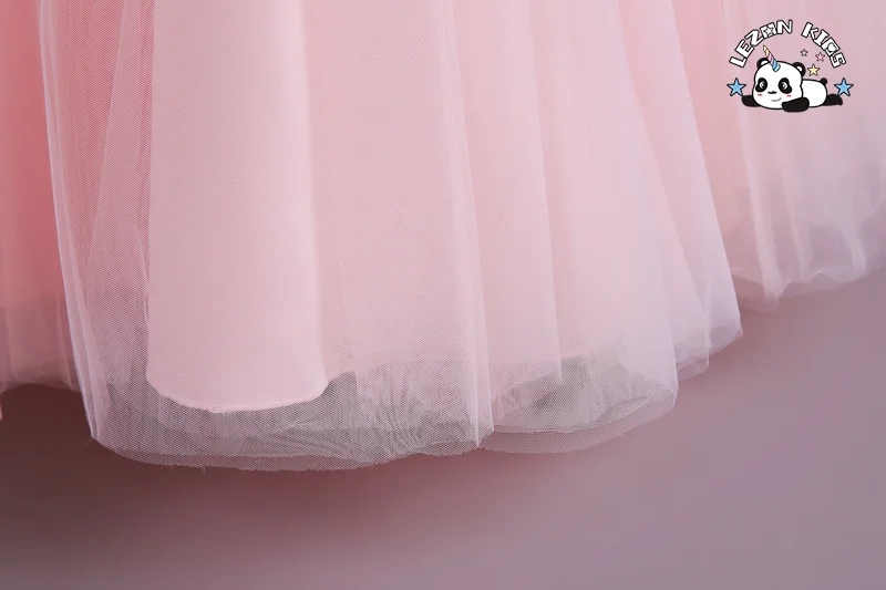 LEZONKIDS - Girls' bubble sleeve dress long mesh poncho short sleeved sequins sweet princess dress